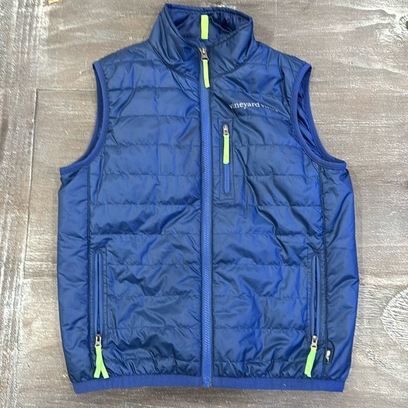 Vineyard Vines Other - Vineyard Vines Boys Light Weight Vest Size M 12/14 EUC Navy Neon Green Accent